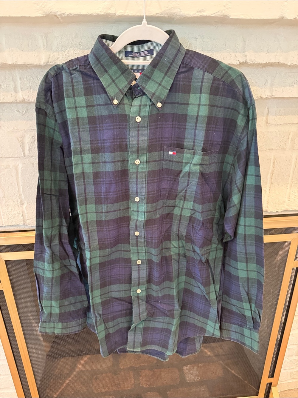 Tommy Hilfiger Green & Navy Plaid Button-Down Shirt